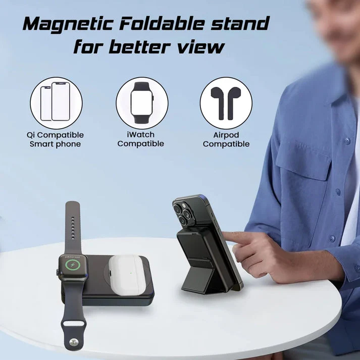 PROTECT 2-in-1 Magnetic Power Bank, 15W, Type C Charging, For iphone , Apple Watch, With Stand, Black, M1W - Image 5