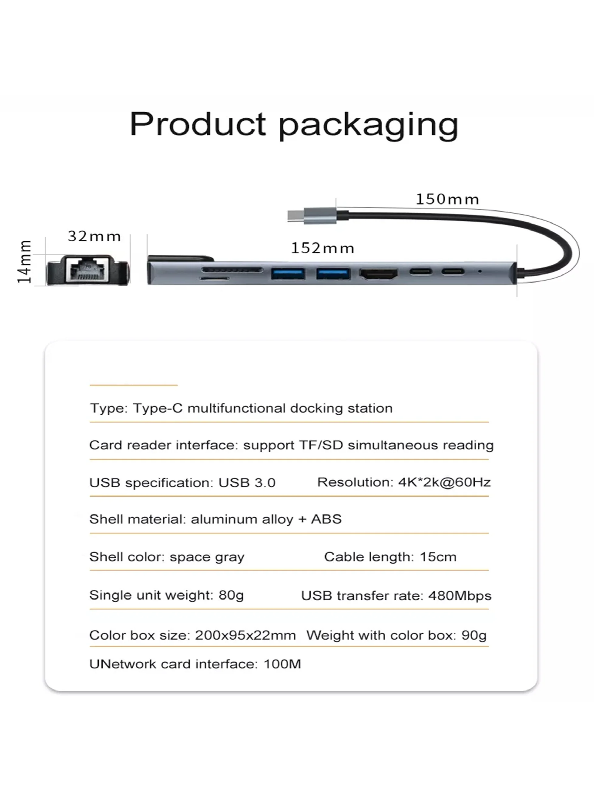 PROTECT 8 in 1 Type C Usb Hub, HDMI, SD Card Reader, Type C, PD 100w, USB A , Grey, USBH8-1 - Image 5