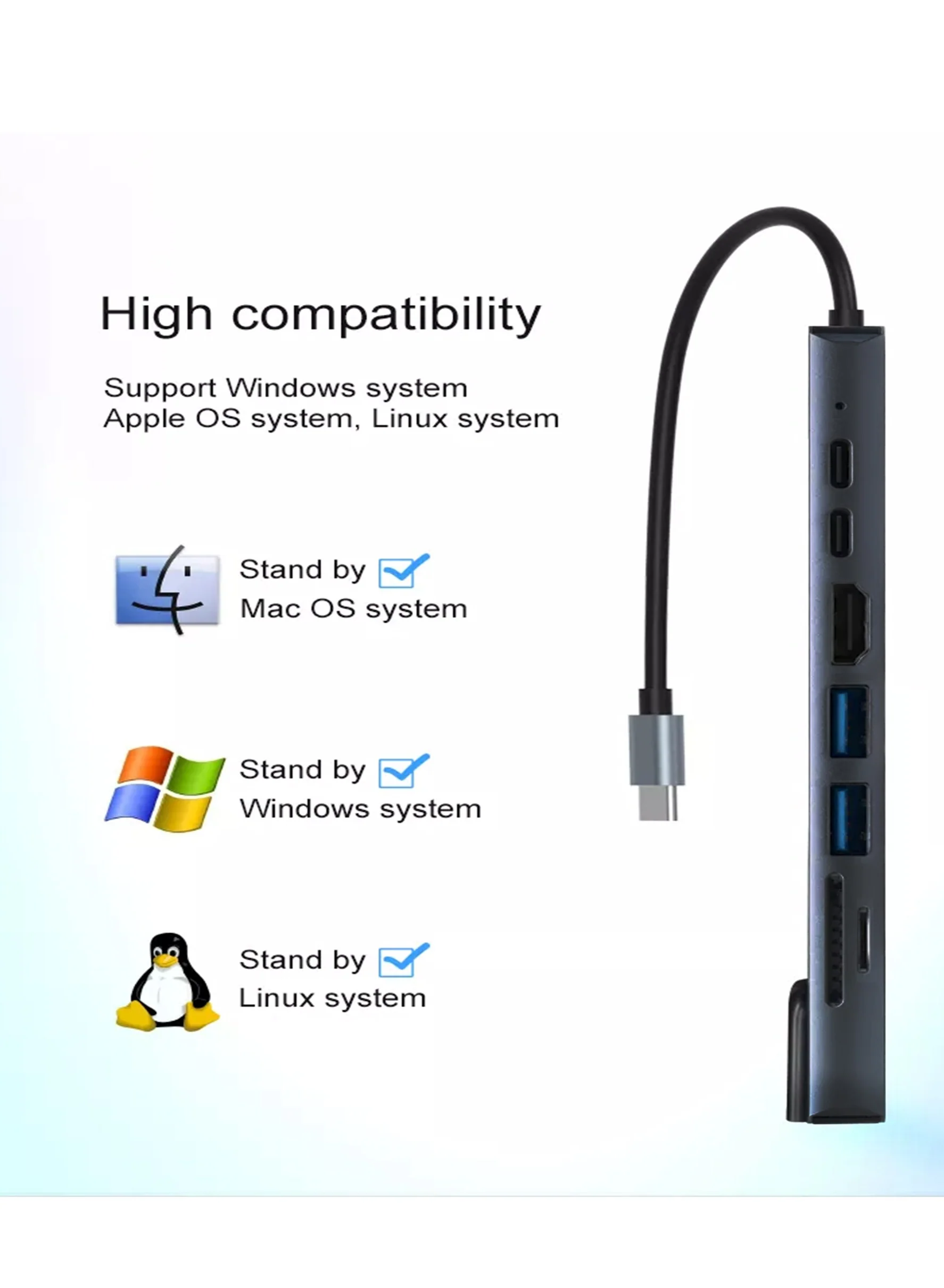 PROTECT 8 in 1 Type C Usb Hub, HDMI, SD Card Reader, Type C, PD 100w, USB A , Grey, USBH8-1 - Image 6