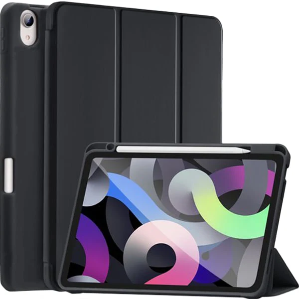 PROTECT iPad Air 10.9 inch Protective Ipad Cover, With Screen Protector, Silcon, Trifold Stand , Auto Wakeup Sleep, Pen Slot, Black, PIPADA10.9BLK