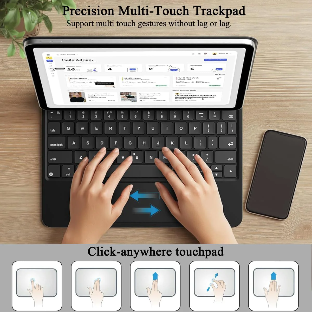 PROTECT iPad Pro 11 inch 2024 Magnetic Tablet Keyboard, Bluetooth, With Trackpad, Backlit, Black, HL118-128S - Image 2