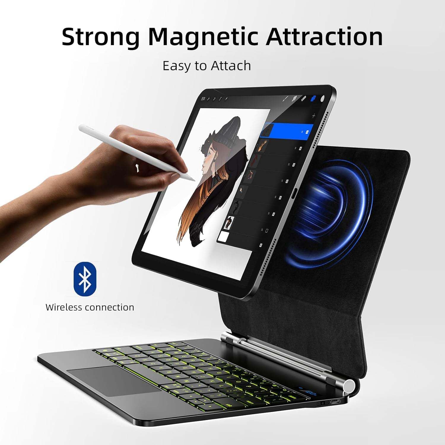 PROTECT iPad Pro 11 inch 2024 Magnetic Tablet Keyboard, Bluetooth, With Trackpad, Backlit, Black, HL118-128S - Image 5