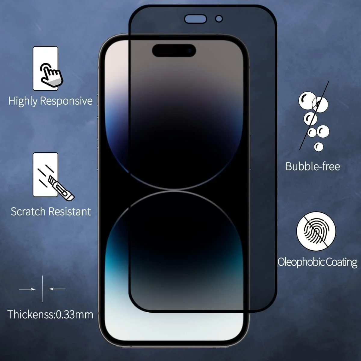 PROTECT iPhone 14 Pro Privacy Screen Protector, 9D Tempered Glass, Anti Scratch, Matte , Clear, PIP14P - Image 2