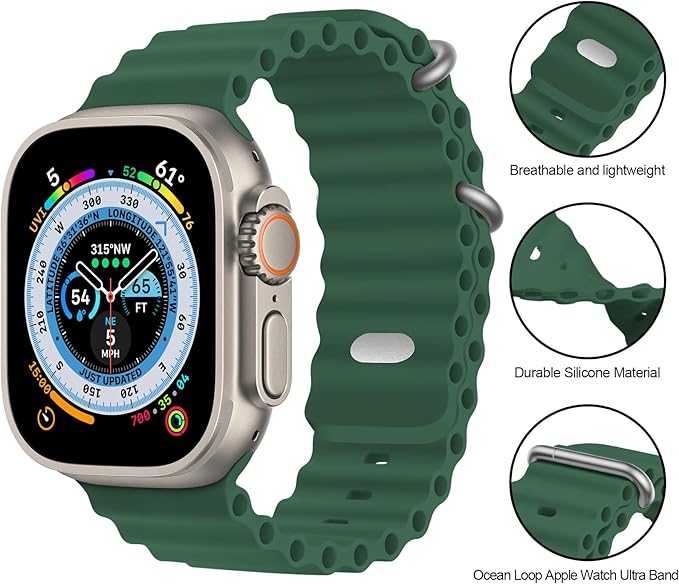 PROTECT Ocean Band Watch Strap, For Apple Watch, 42/44/45/49mm, Green, OWS49GRN - Image 3