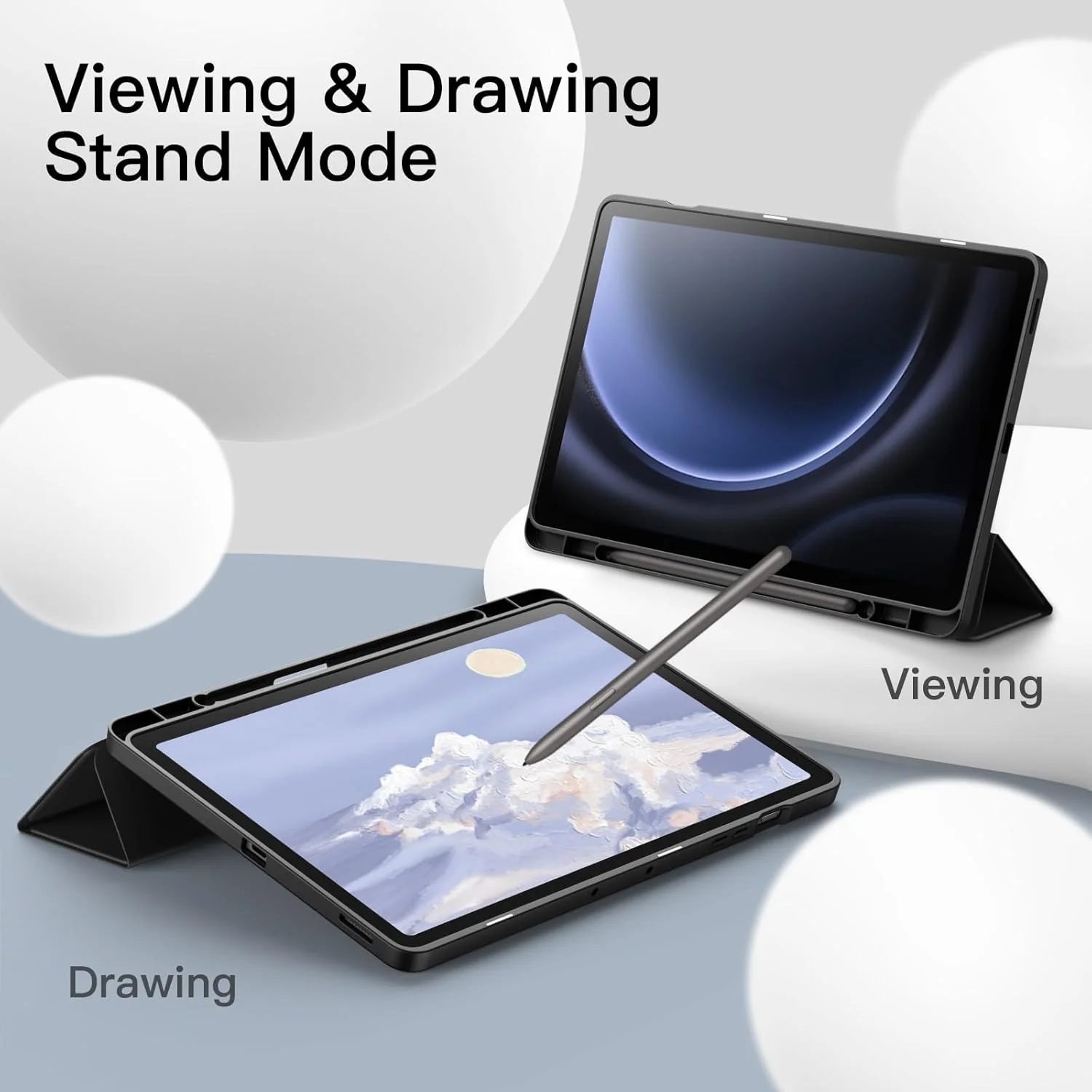 PROTECT Samsung Tab S10 Ultra Protective Tablet Cover, Silcon, Trifold Stand , Auto Wakeup Sleep, Pen Slot, Black, PSTS10UBLK - Image 5