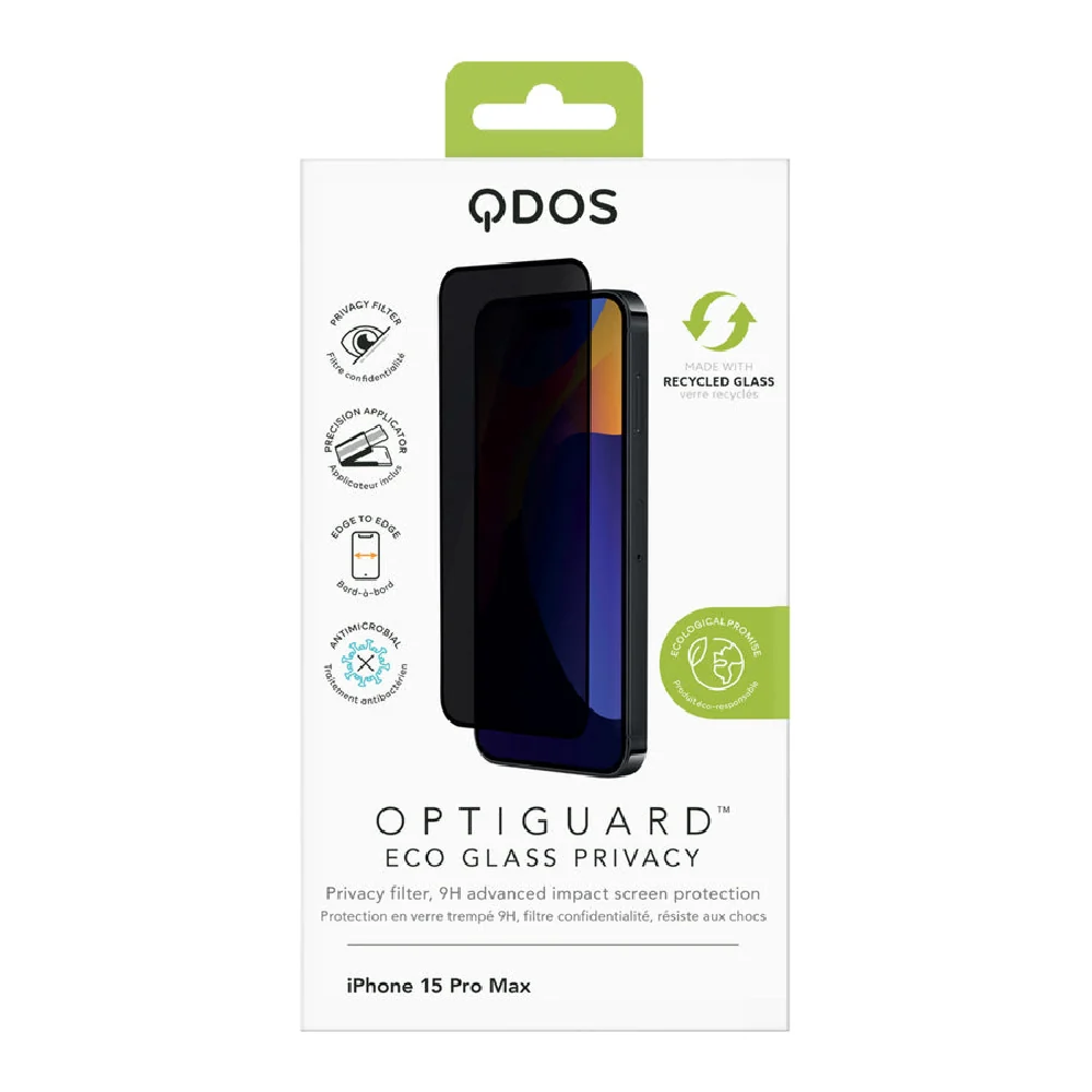 Qdos Optiguard Eco Glass Privacy Screen Protection for Apple iPhone 15 Pro Max Clear - Image 6