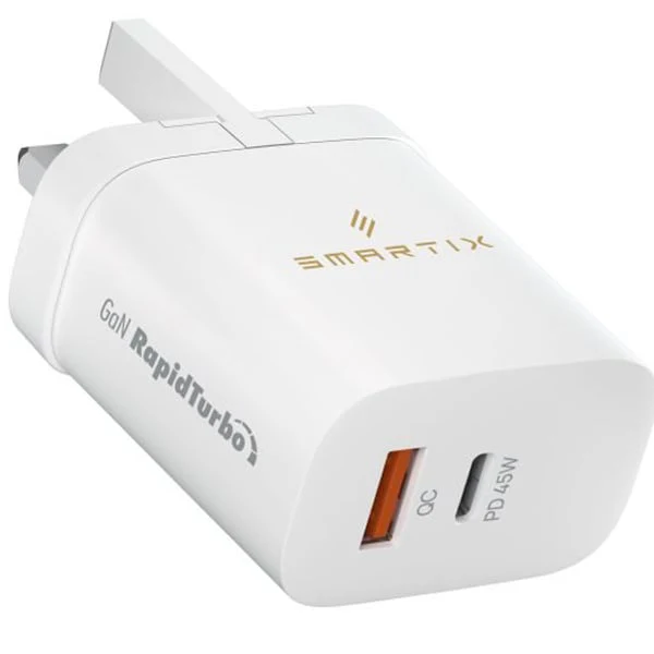 Smartix Premium Compact UK Wall Adaptor 45W GaN White