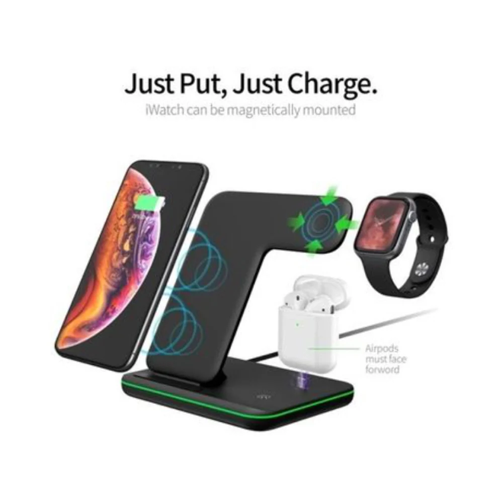 Trands 3-In-1 QI Standart Wireless Charger Black - Image 2