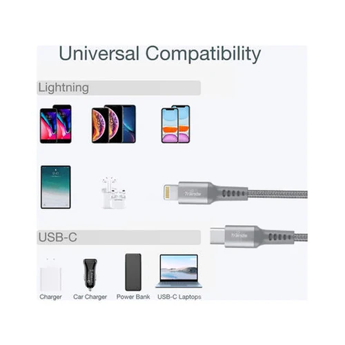 Trands USB Type-C To Lightning Data Sync And Charging Cable Grey - Image 4
